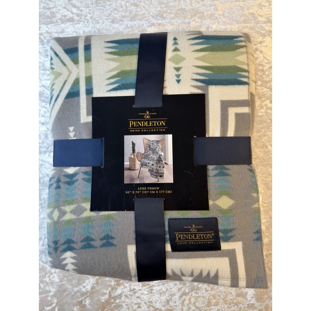 Pendleton Harding Luxe Throw Blanket 50x70 Gray Blue Southwestern NWT